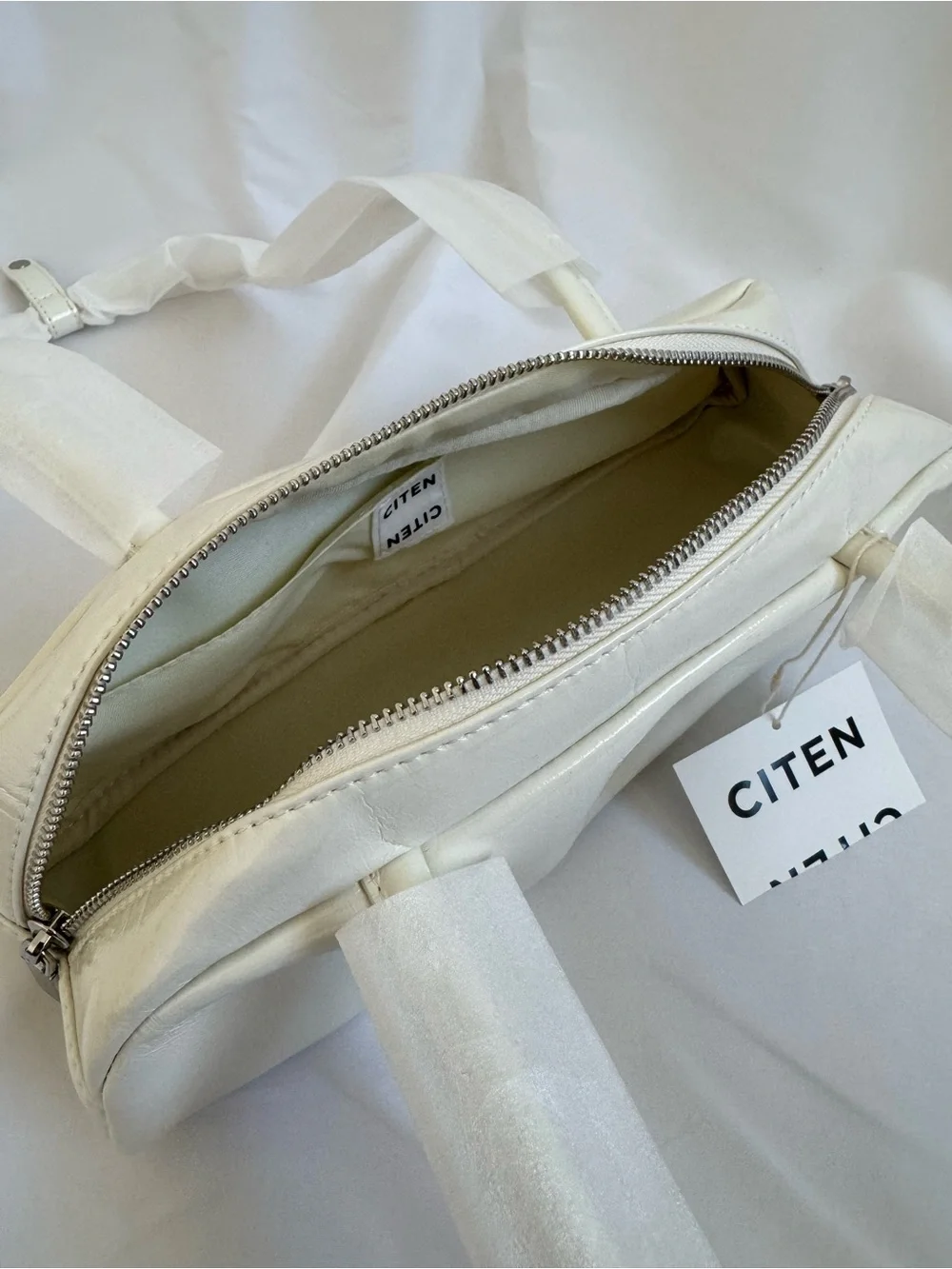 White Patent Shoulder Bag with Long Handles